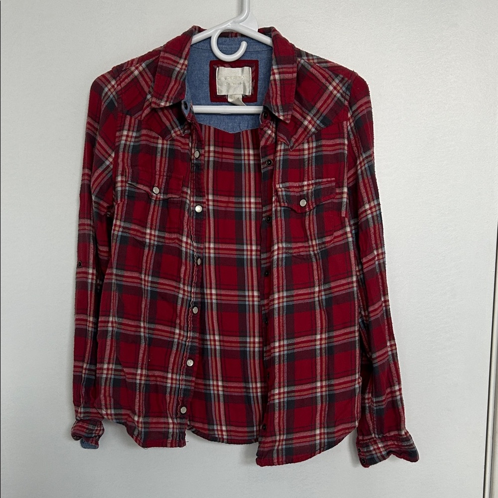 Women’s Red Plaid Button-Down Shirt